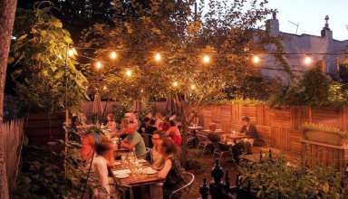 People sitting in beer garden in Faun