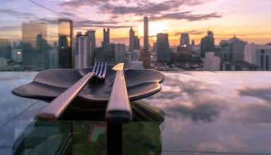 Views from a rooftop restaurant in Bangkok, Thailand